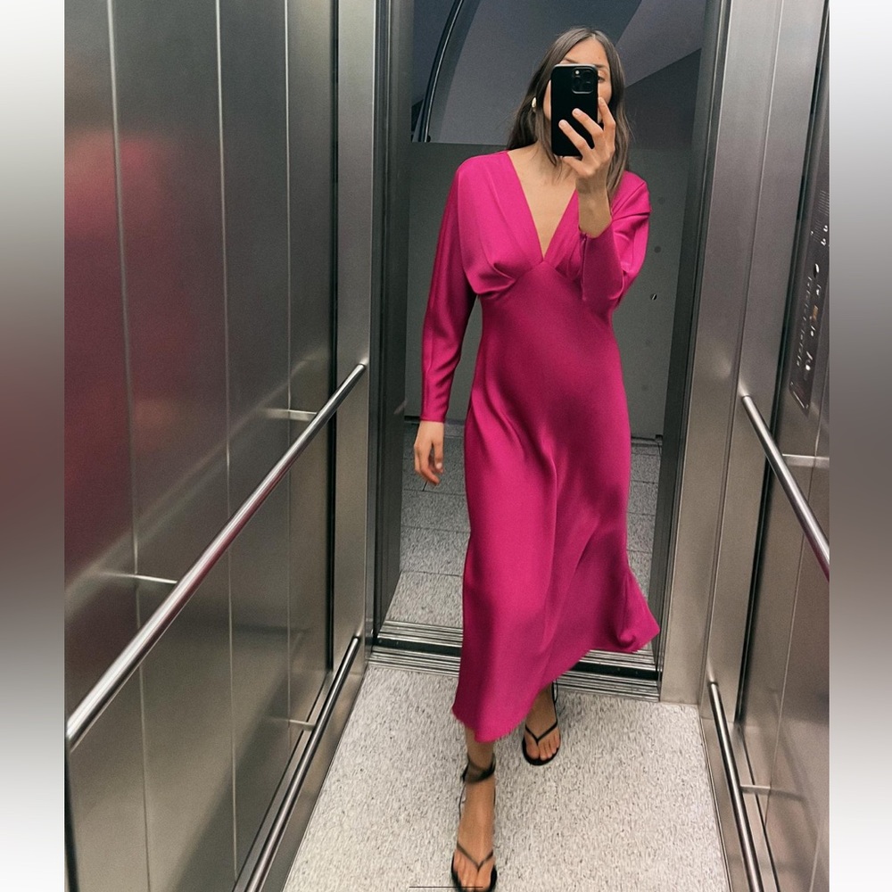 Zara NWT Satin Effect Midi Dress size L - Picture 2 of 9